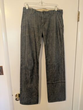 Rogan Herringbone Striped Denim Trousers Button Fly Straight Leg Made in USA